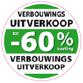 Etalagesticker verbouwings uitverkoop rond
