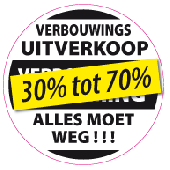 Etalagesticker verbouwings uitverkoop rond