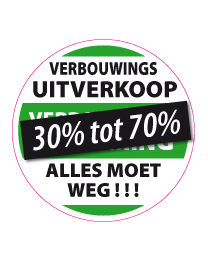 Etalagesticker verbouwings uitverkoop rond
