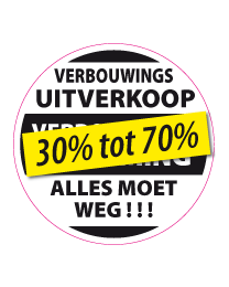 Etalagesticker verbouwings uitverkoop rond