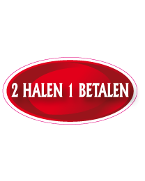 Etalage 2 halen 1 betalen sticker ovaal